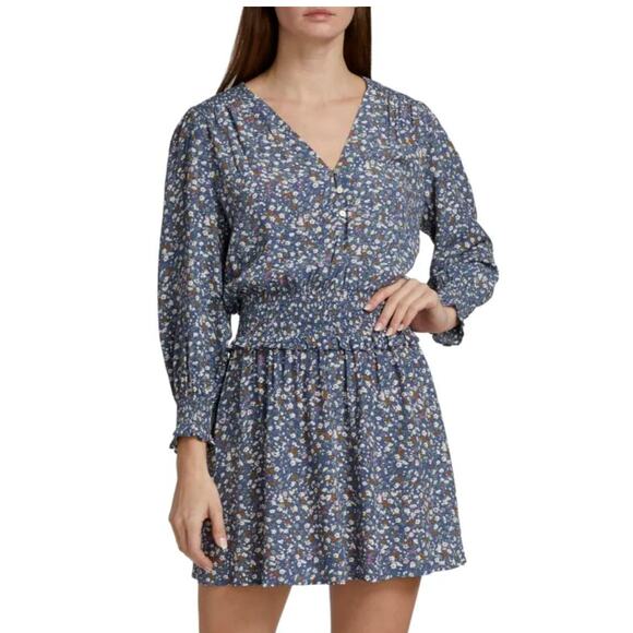 Rails Zana Floral Smocked Long Sleeve Mini Dress Size Medium - Picture 1 of 12
